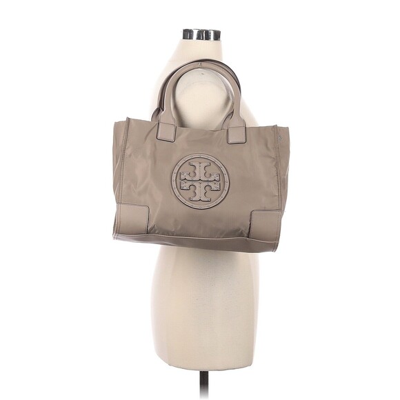 TORY BURCH Solid Tan Ella Mini Nylon Tote Bag Large Logo - Picture 2 of 10